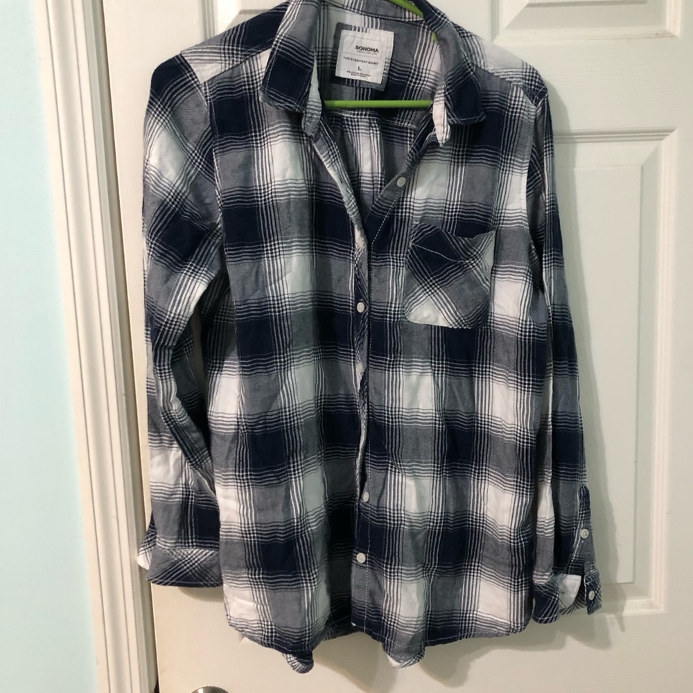 Sonoma Women’s Blue and White Checkered Shirt
